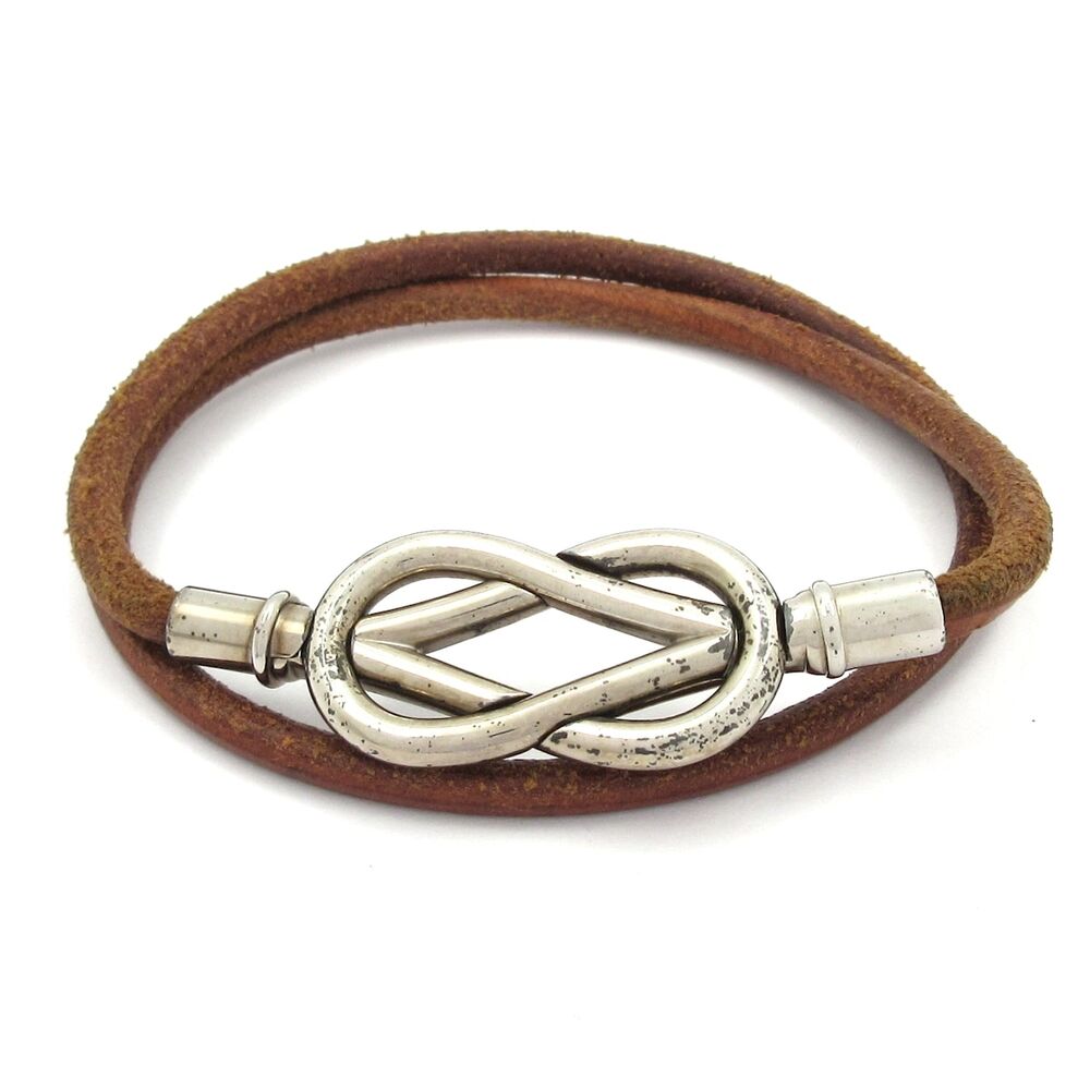 Hermès Atame Bracelet Brown Silver Leather Hardware